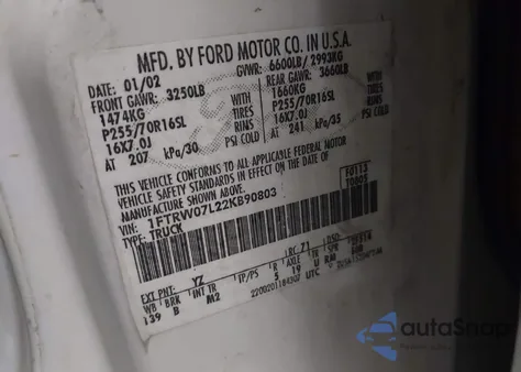 2002 Ford F-150 Lariat/Xlt from USA, damaged, VIN 1FTRW07L22KB90803